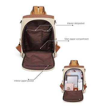 Telena Backpack Purse for Women, PU Leather Anti Theft Travel Backpack Purse Shoulder Bags with Tassel Contrast Creamy White