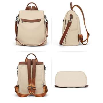 Telena Backpack Purse for Women, PU Leather Anti Theft Travel Backpack Purse Shoulder Bags with Tassel Contrast Creamy White