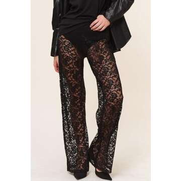 Women Sexy Lace See Through Pants Sheer Mesh Low Waist Stretchy Slim Trouser Hollow Out Skinny Leggings Black