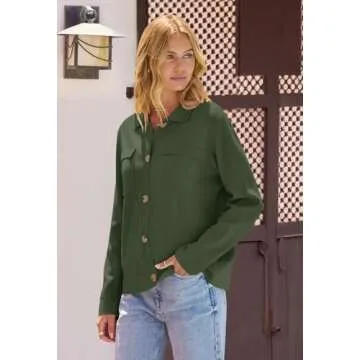 MEROKEETY Women's Long Sleeve Cardigan Sweaters Open Front Button Knit Shacket Jacket with Pockets, ArmyGreen, Large