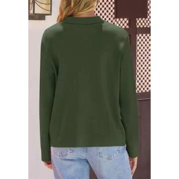 MEROKEETY Women's Long Sleeve Cardigan Sweaters Open Front Button Knit Shacket Jacket with Pockets, ArmyGreen, Large