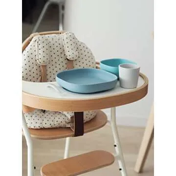 BEABA Silicone 4 Piece Baby Feeding Set, Suction Plates for Baby, Includes Baby Plate, Baby Bowl, Baby Cup, 2nd Stage Silicone Spoon, High Grade Food Safe Silicone, Baby Must Haves, Rain