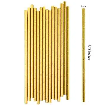 ALINK Gold Foil Paper Straws, Biodegradable Disposable Drinking Straws for Birthday, Wedding, Bridal...