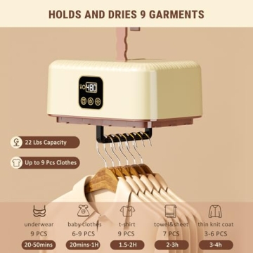 Portable Clothes Dryer Hold 9-12 Items, 8H Timer, w/Remote Control & Dry Bag, Mini Compact Foldable ...