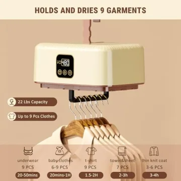 Portable Clothes Dryer Hold 9-12 Items, 8H Timer, w/Remote Control & Dry Bag, Mini Compact Foldable ...