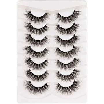 Veleasha False Eyelashes Wispy Faux Mink Lashes Fluffy Handmade Fake Eyelashes Natural Look 7 Pairs Pack Luxury Cat Eye Lashes (804)
