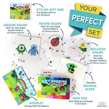 shinshin creation Large Fuse Beads kit, Melty Beads Melting Beads for Kids Crafts | Iron Beads for Kids kit - Fuse Beads Pegboards, pearler Beads. Hama Beads Compatible - 5200pcs 5mm