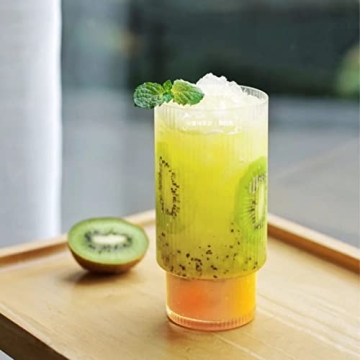 ALINK Vintage Ribbed 16 oz Glassware Set with Straws