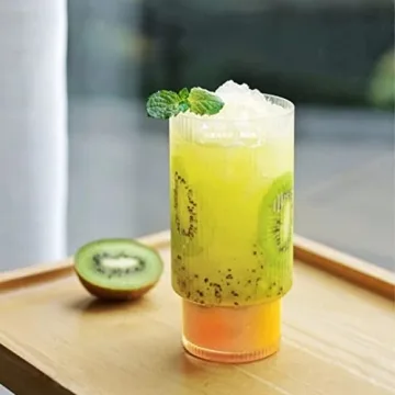 ALINK Vintage Ribbed 16 oz Glassware Set with Straws