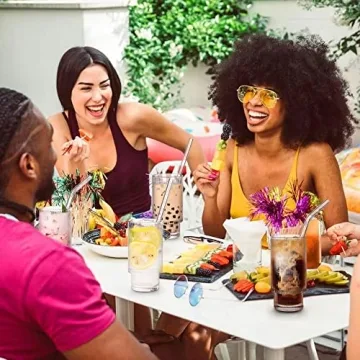 ALINK Vintage Ribbed 16 oz Glassware Set with Straws