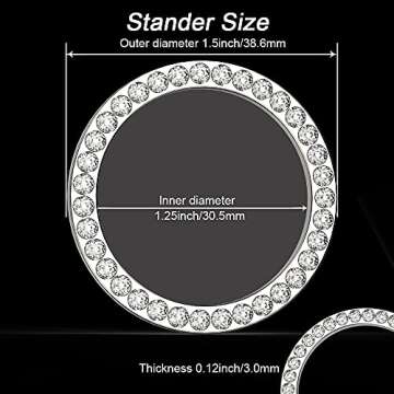 Earthland 2Pcs Crystal Rhinestone Ring for Car Interior Decoration, Auto Engine Start Stop Crystal Ring Decoration for Vehicle Ignition Button-Silver