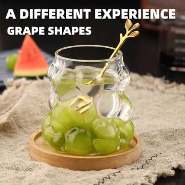 YUHANOER Christmas Glass Cups with Bamboo Lids and Glass Straw&Straw Cover 2pcs Set-12oz Grape Shaped Drinking Glasses for Smoothie Cup,Beer,Iced Coffee,Juice glasses,Cocktail,Whiskey Christmas gifts