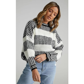 ZAFUL Women's Color Block Striped Sweater Fashionable Comfort