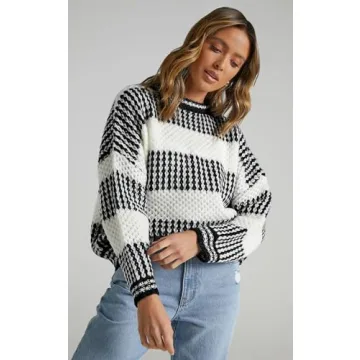 ZAFUL Women's Color Block Striped Sweater Fashionable Comfort