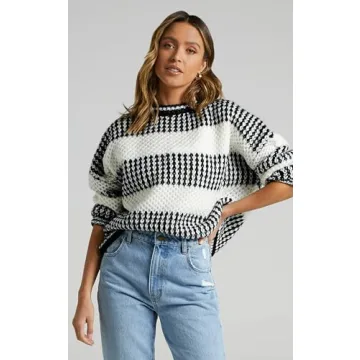 ZAFUL Women's Color Block Striped Sweater Fashionable Comfort