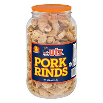 Utz Pork Rinds, Original Flavor - Keto Friendly Snack with Zero Carbs per Serving, Light and Airy Chicharrones with the Perfect Amount of Salt, 8 Ounce Barrel