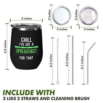 Accountant Wine Tumblers 12 Oz Stainless Steel Insulated Wine Tumbler, Funny Office Gift for CPA Coworker Job Profession Occupation Work Number Economy Administration Excel Accounting Journal, Black