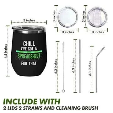 Accountant Wine Tumblers 12 Oz Stainless Steel Insulated Wine Tumbler, Funny Office Gift for CPA Coworker Job Profession Occupation Work Number Economy Administration Excel Accounting Journal, Black