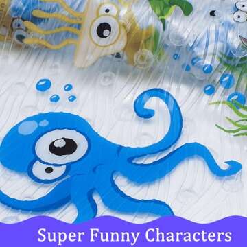 BeeHomee Cartoon Non Slip Bathtub Mat for Kids - 34x15 Inch XL Large Size Anti Slip Shower Mats for for Toddlers Children Baby Floor Tub Mats (Blue Ocean)