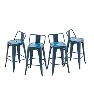 HAOBO Home 30" Metal Bar Stools Industrial Barstools Counter Height Stools for Indoor/Outdoor Barstools [Set of 4] (30", Low Back Distressed Navy)