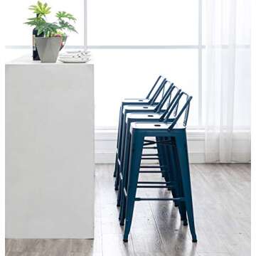 HAOBO Home 30" Metal Bar Stools Industrial Barstools Counter Height Stools for Indoor/Outdoor Barstools [Set of 4] (30", Low Back Distressed Navy)