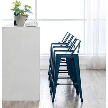 HAOBO Home 30" Metal Bar Stools Industrial Barstools Counter Height Stools for Indoor/Outdoor Barstools [Set of 4] (30", Low Back Distressed Navy)