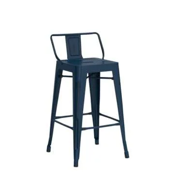 HAOBO Home 30" Metal Bar Stools Industrial Barstools Counter Height Stools for Indoor/Outdoor Barstools [Set of 4] (30", Low Back Distressed Navy)