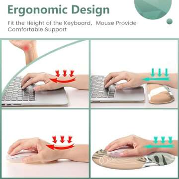iLeadon Mouse Pad with Wrist Rest Set, Keyboard Wrist Rest + Ergonomic Mouse Pad + Coasters, Easy Ty...