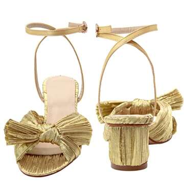 MUCCCUTE Women's Bow Knot Heeled Sandals Ankle Buckle Strap Chunky Heeled Open-toe Comfortable Wedding Party Fashion Heeled