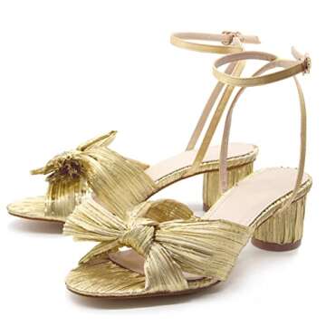 MUCCCUTE Women's Bow Knot Heeled Sandals Ankle Buckle Strap Chunky Heeled Open-toe Comfortable Wedding Party Fashion Heeled