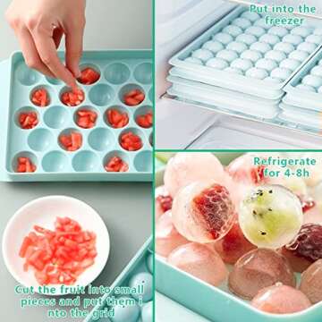 Ice Cube Trays with Lid & Bin,Ice Ball Molds for Freezer,Round Ice Tray Making 99 x 1.0IN Small ice Maker Mini Circle Ice Cubes Mold,Crushed Ice Tray for Chilling Drink Coffee Whiskey & Tea (BL)