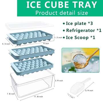 Ice Cube Trays with Lid & Bin,Ice Ball Molds for Freezer,Round Ice Tray Making 99 x 1.0IN Small ice Maker Mini Circle Ice Cubes Mold,Crushed Ice Tray for Chilling Drink Coffee Whiskey & Tea (BL)