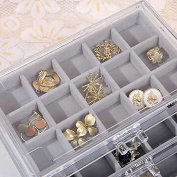 misaya Earring Jewelry Organizer with 5 Drawers, Christmas Day Present, Clear Acrylic Jewelry Box fo...