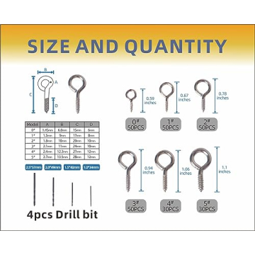 Mariyandh 260PCS Silver Eye Hooks with Drill Bits