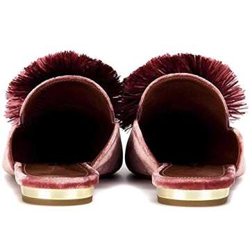 Divanne Mules for Women, Puff Pompom-Embellished Slip On Loafers Backless Pointed Toe Satin Mule Slides-Antique Rose-8M US