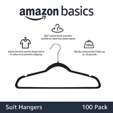 Amazon Basics Slim, Velvet, Non-Slip Suit Clothes Hangers, Black/Rose Gold - Pack of 100