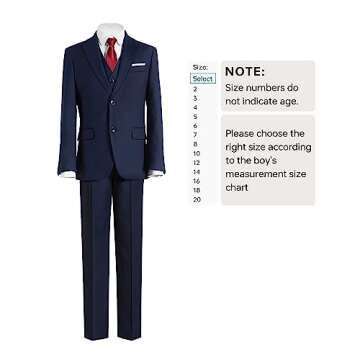 Plavict Boys' Slim Fit Suit Set, Darkblue, 5 Pieces Including Adjustable Waist Pants, Blazer, Vest, Shirt, Bow Tie & Pocket Square