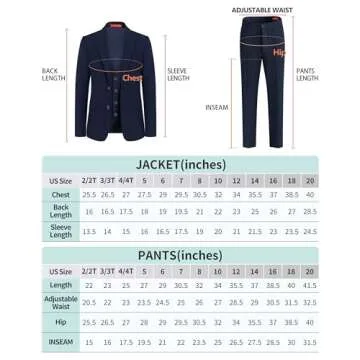 Plavict Boys' Slim Fit Suit Set, Darkblue, 5 Pieces Including Adjustable Waist Pants, Blazer, Vest, Shirt, Bow Tie & Pocket Square
