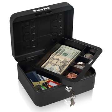 Honeywell Safes & Door Locks - Convertible Small Cash Box with Removable Money Tray - Durable Lock B...