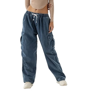 Xinor Jeans for Women Baggy Cargo Pants High Waisted Wide Leg Loose Vintage Y2k Straight Casual Draw...