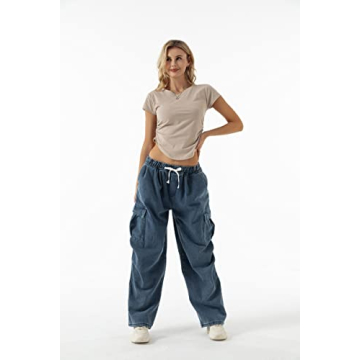 Trendy Xinor Women's High Waisted Baggy Cargo Jeans