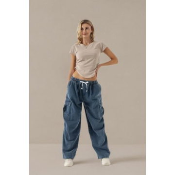 Trendy Xinor Women's High Waisted Baggy Cargo Jeans