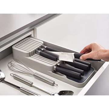 Joseph Joseph DrawerStore Set Kitchen Drawer Organizer Tray for Cutlery and Knives, Gray
