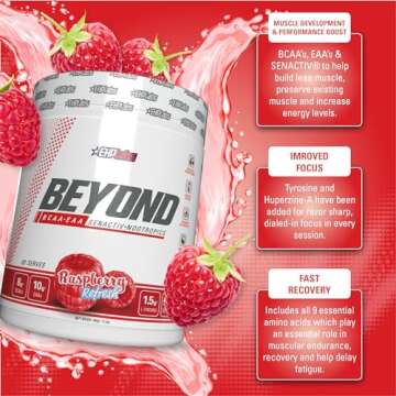 EHP Labs Beyond BCAA Powder Amino Acids Post Workout Recovery - BCAAs Essential Amino Acids EAA Supplements Powder - 10g Amino Acids Supplement for Muscle Recovery, 60 Servings (Raspberry Refresh)
