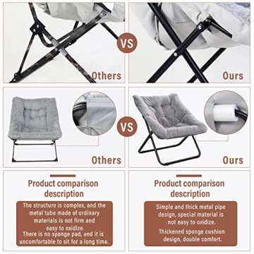 Tiita Comfy Saucer Chair, Soft Faux Fur Oversized Folding Accent Chair, Lounge Lazy Chair for Kids Teens Adults, Metal Frame Moon Chair for Bedroom, Living Room, Dorm Rooms, X-Large Pink