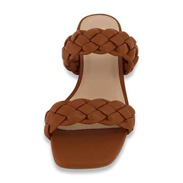 CUSHIONAIRE Women's Nan two band braided low block heel slide sandal +Memory Foam and Wide Widths Available, Tan 8
