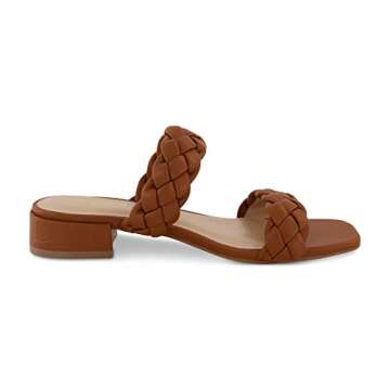 CUSHIONAIRE Women's Nan two band braided low block heel slide sandal +Memory Foam and Wide Widths Available, Tan 8