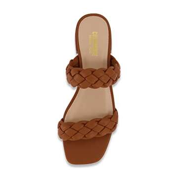 CUSHIONAIRE Women's Nan two band braided low block heel slide sandal +Memory Foam and Wide Widths Available, Tan 8