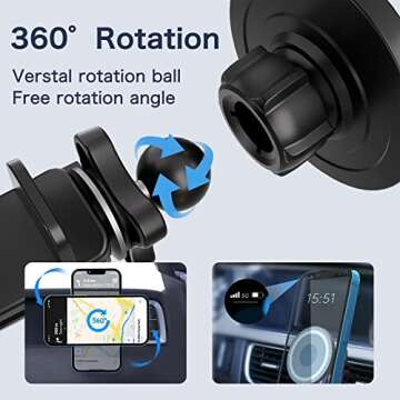 UIBI Magsafe Car Mount, Magnetic Car Phone Holder 20 Strong Magnets with Clip 360° Rotation Air Vent Cell Phone Mount Fit for Magsafe iPhone 16 15 14 13 12 Pro Max Mini MagSafe Case