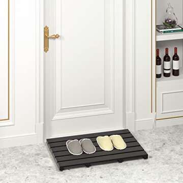 Bath Mat for Bathroom Luxury Shower - Non-Slip Bamboo Wooden Waterproof Floor Mat for Indoor or Outdoor Use(Black)